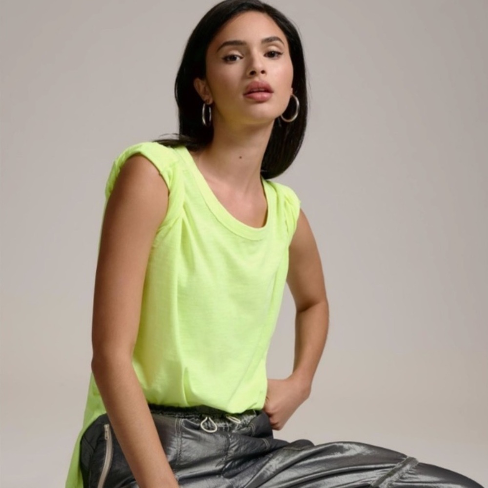 NWOT ANTHRO X Pilcro Jordyn Cotton Slub Oversized Crew Neck Tee neon yellow